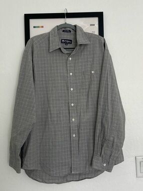 Burberry Gray Windowpane Long-Sleeve Dress Shirt